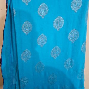 Printed BLUE Saree With Stitched Blouse