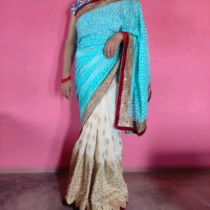 🩵Beautiful Two Color Saree For Woman🩵🤍