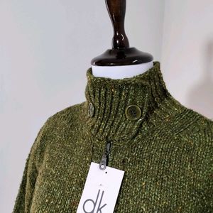 Knitted Zipper Cardigan with Polo Neck & Buttons