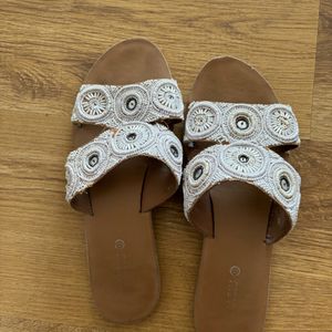 White Beaded Flats