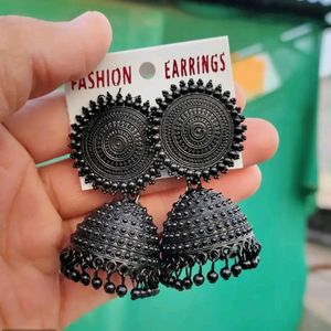 Traditional Black Alloy Jhumka Earrings For girls