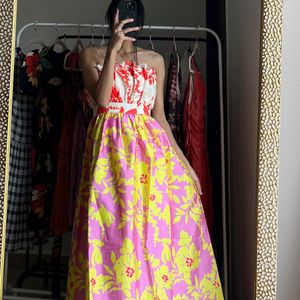 Multi Floral Two-tone  Tube Midi Dress 🌈