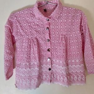 Embroidery pink Short Kurte Type Top