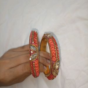 New Two Bangles Women Preach And Orange Colour