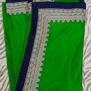 green colour white border saree