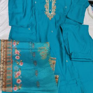 Roman Silk Firoji Suit With Organza Dupatta