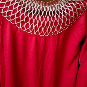 Red Net Pattern Top With Full Sleeves