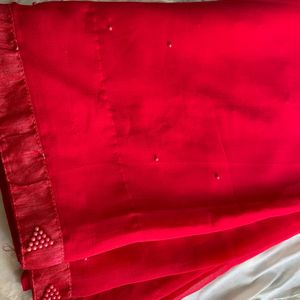 Crimson Red Georgette Saree