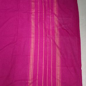 Simple Rose Pink Cotton Saree