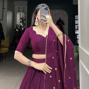 Pure Chanderi Lehenga- Burgundy