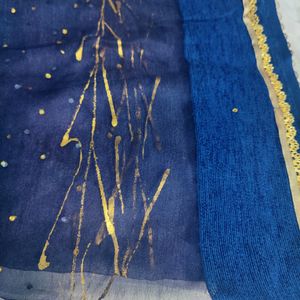 Shiny Navy Blue Light Transparent Dupatta