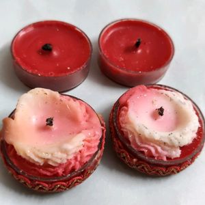 4 Used Tea Light Candles Red