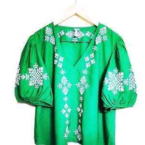 Green Embroidery Work Top Size-46