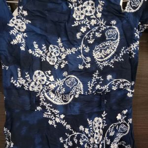 Cold-shoulder Sleeves Desi Print Navy Blue Kurti