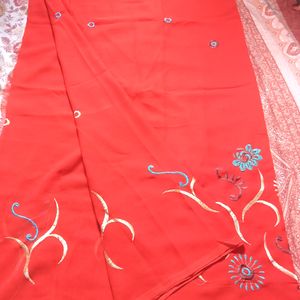 Orange Silk Saree With Blouse Piece