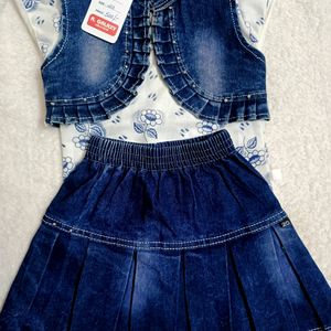 New Baby Girl Denim Skirt Top Set