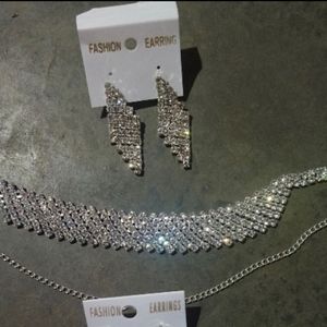 Rhinestone A.D Necklace with Earrings