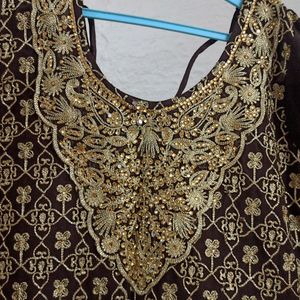 Brown Colour Embroidery Stone Work Dress