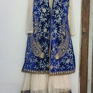 Blue Full Anarkali Dress With Dupatta & Pent