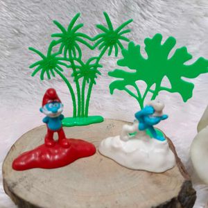 Smurf Mc Donald's Miniature 2 Pcs White And Red