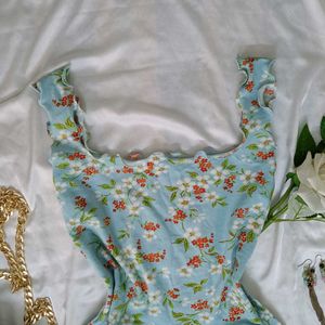 y2k Lettuce Hem Floral Top