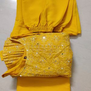 Bright Yellow Nyra 3 Pc With Mirror Work