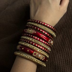 Golden N Red Bridal Bangles ( Pack Of 20)