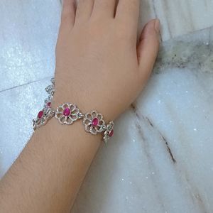 Silver And Pink Colour Diamond Bracelet