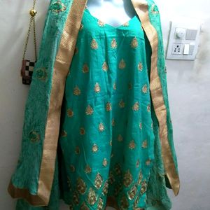 Stiched Suit With Salwar And Embroidered Dupatta