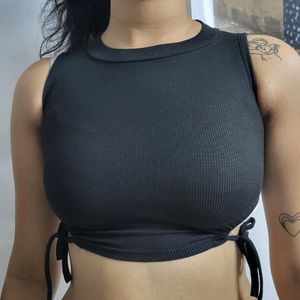 Black Side Tie Crop Top