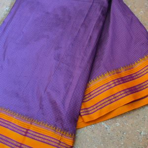 Purple Checks Saree With Yellow Border