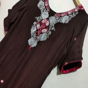 Brown Embroidry Work Suit Salwar With Dupatta