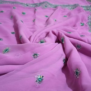 Pink Embroidery and Stone Embedded Saree