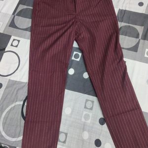 Maroon Trousers Straight Pant With Stripes