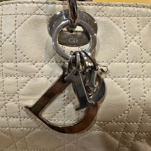 Auth Dior Cream Leather Cannage Top Handle Bag