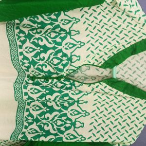 Pure Cotton White Green Kurta