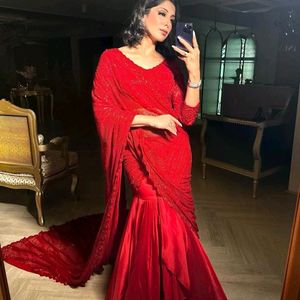 Red lahenga saree