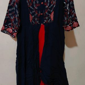 Embroidered Navy Blue Kurta