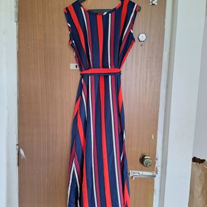 Red White Blue Striped Summer Dress + Waist Bel