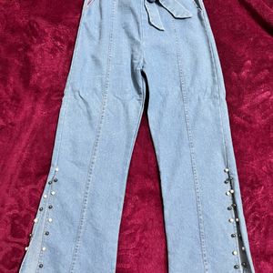 Blue Flared Side Slit Trouser