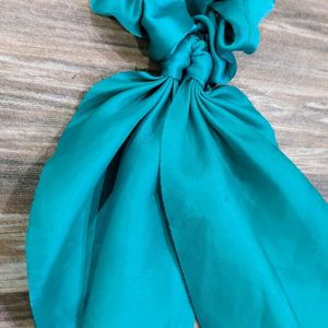 Green Satin Tail Scrunchy And Bow