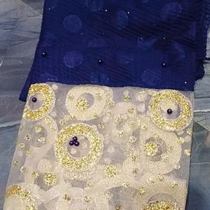 Cotton Pleated Hijab With Shimmer Lace