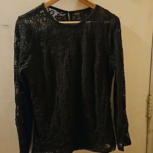 Black Net Embroidered Top