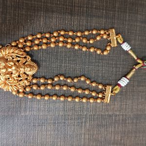 Traditional 3 Layer Golden Lakshmi Choker Necklace