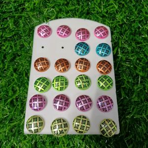 Multi Color Round Button Stud Earrings for Girls