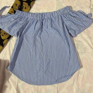 Blue White Stripes Off Shoulder Top