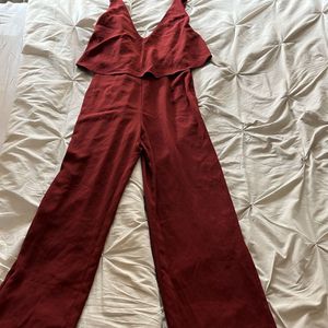 Forever 21 Maroon Backless Jumpsuit