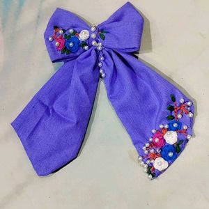 Hand Embroidery Bow Hair Clip