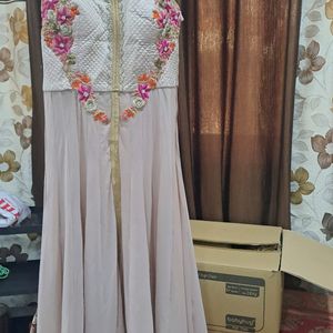 Lycra Gown With Pant And Dupatta- Mauve Color