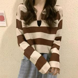 New Korean Knot Bow Stripped Woll Crop Sweater